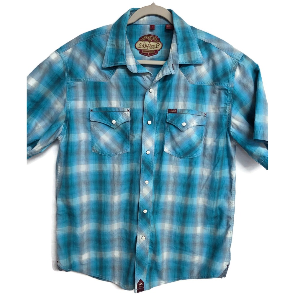 Rafter C Red Dirt Collection Blue Plaid Western Snap Shirt Mens Large RD24206